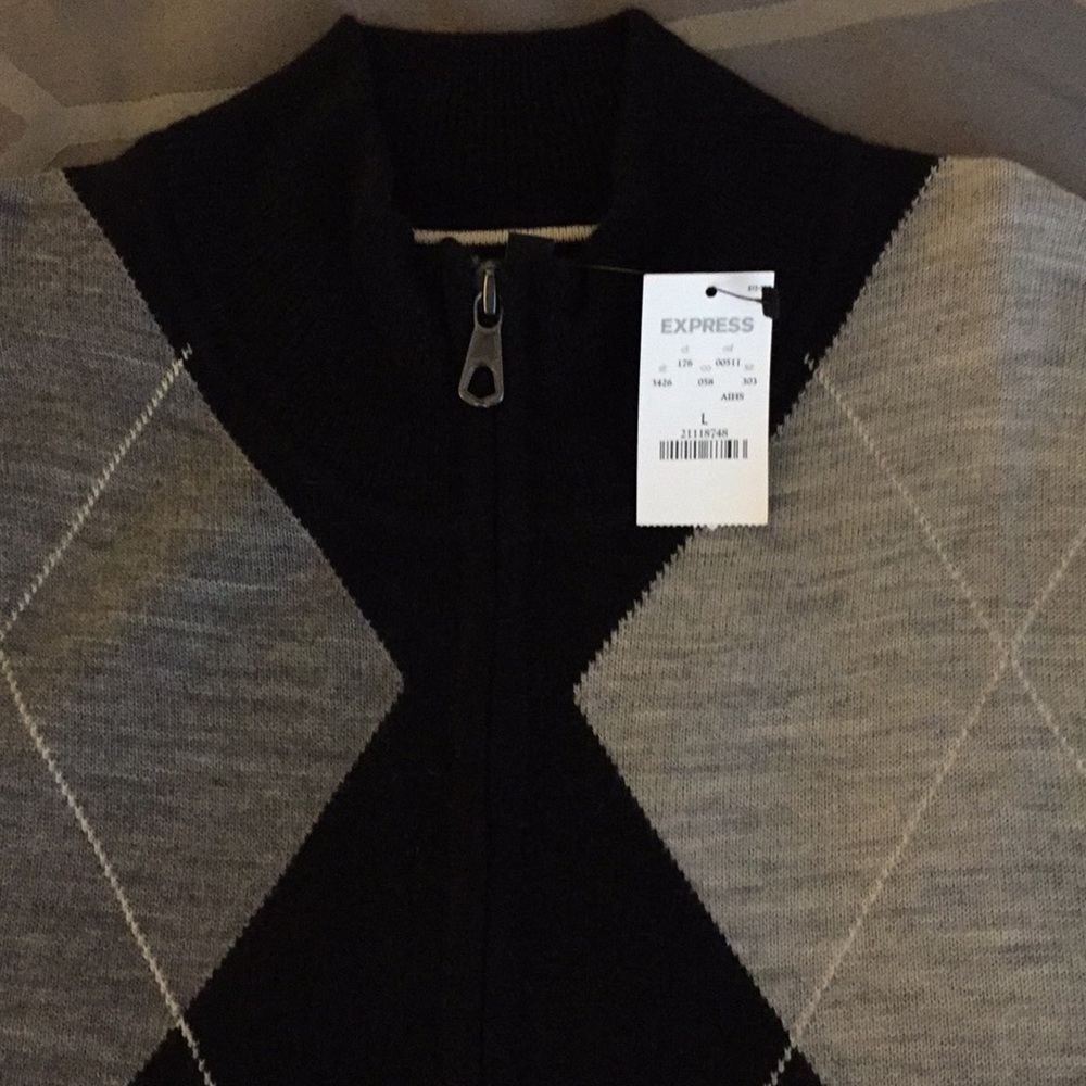 Express merino argyle zip up sweater Large